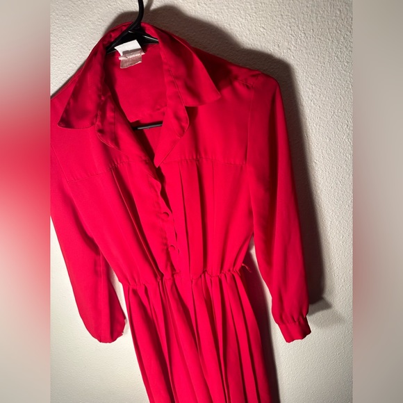 Vintage 70s or 80s fushia pleated dress with elastic waistband size 4 - Picture 6 of 10